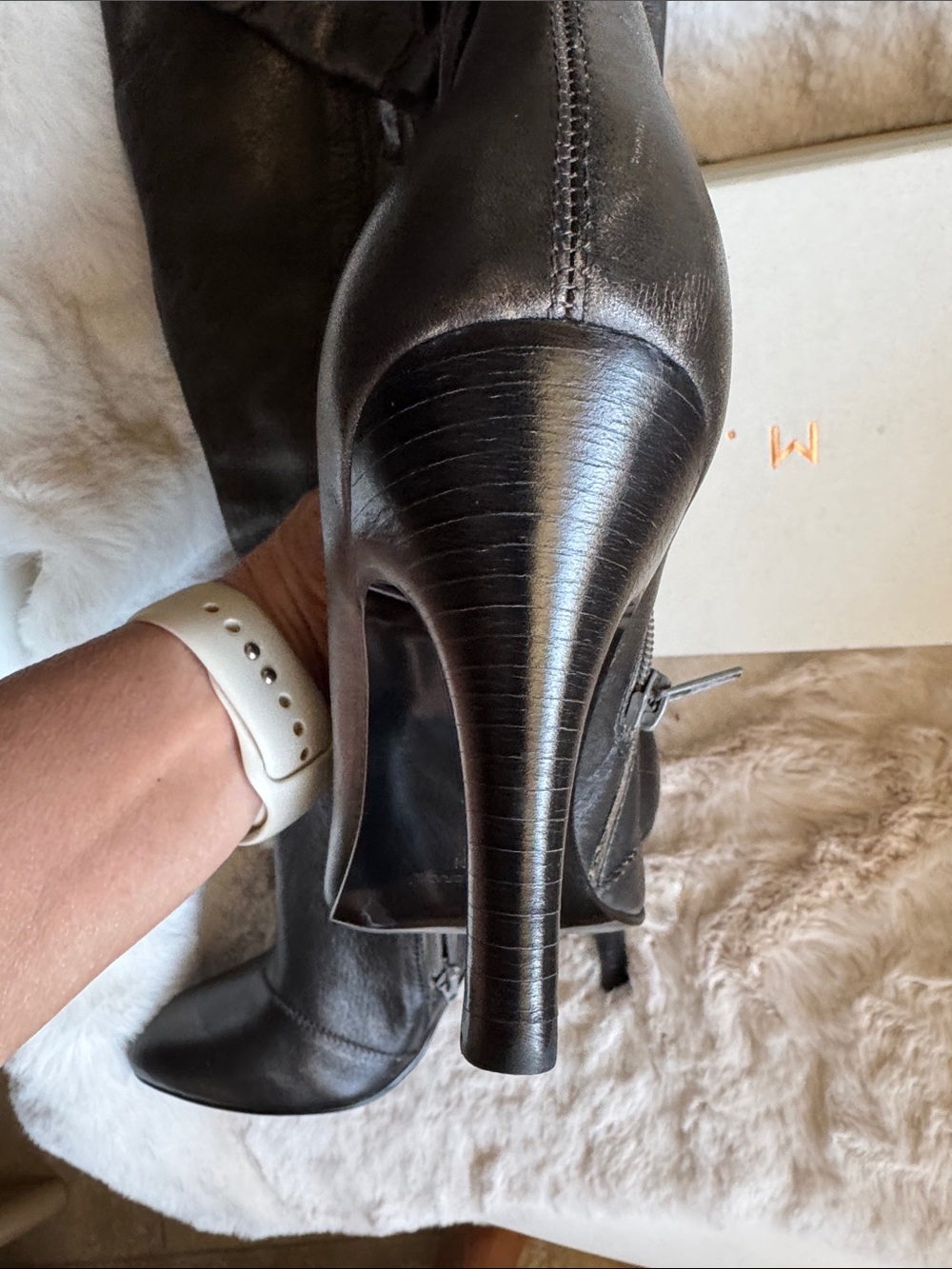 Diba Black Ruched Leather Mid-Calf Heeled Boots - Picture 4 of 13